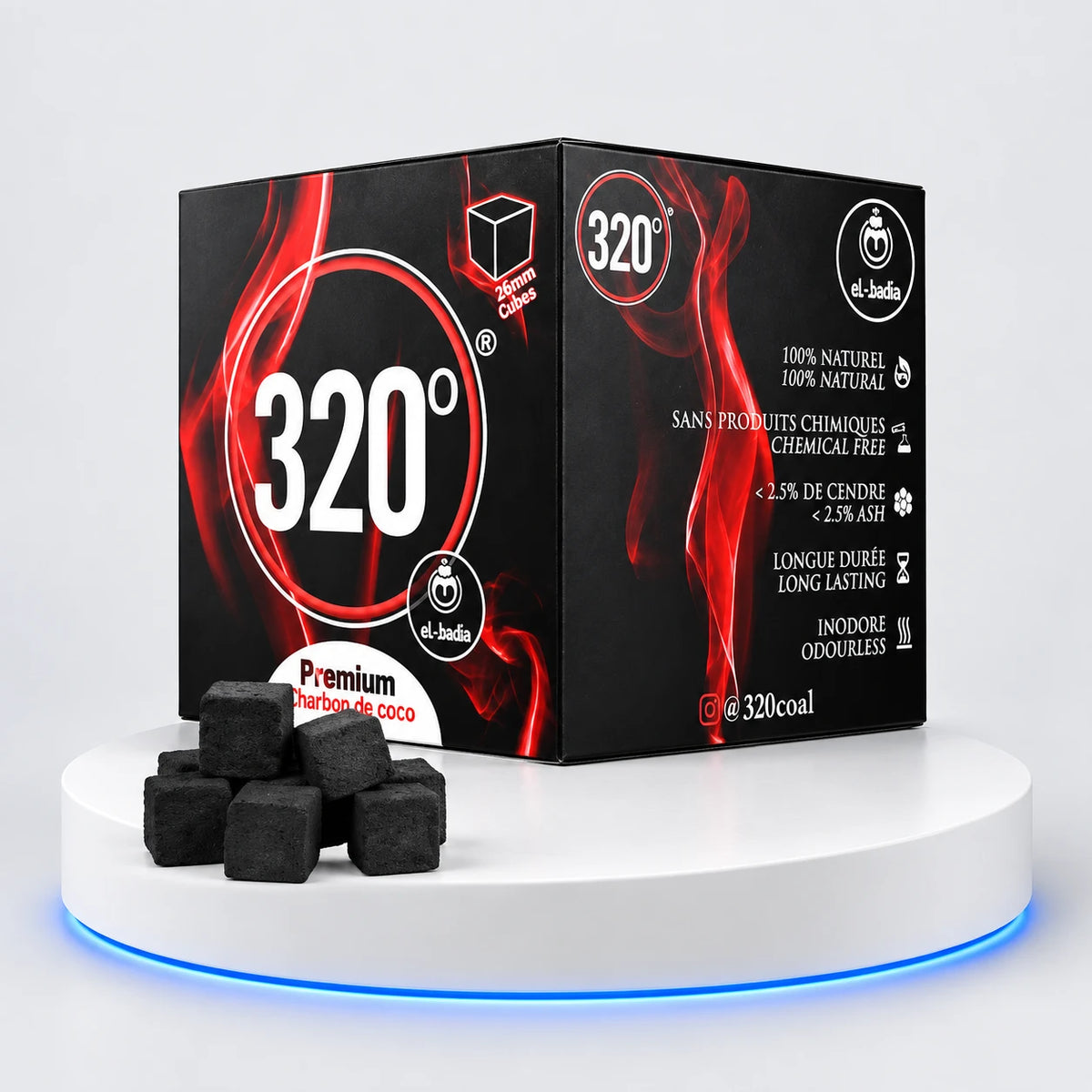 Charbons 320° CUBES 26 mm — 1 kg — photo studio